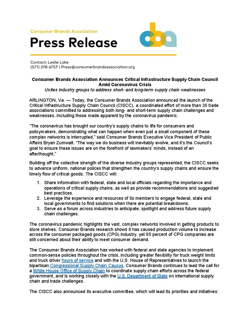 CISCC Launch Press Release